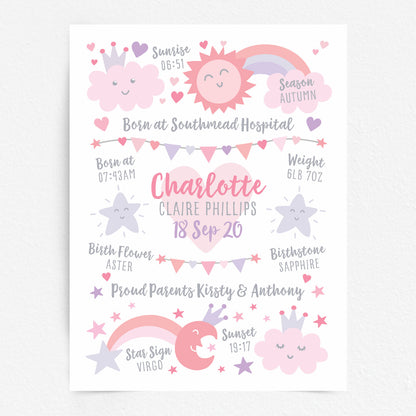 Custom Baby Print - Girl Rainbow Sun Moon Stars