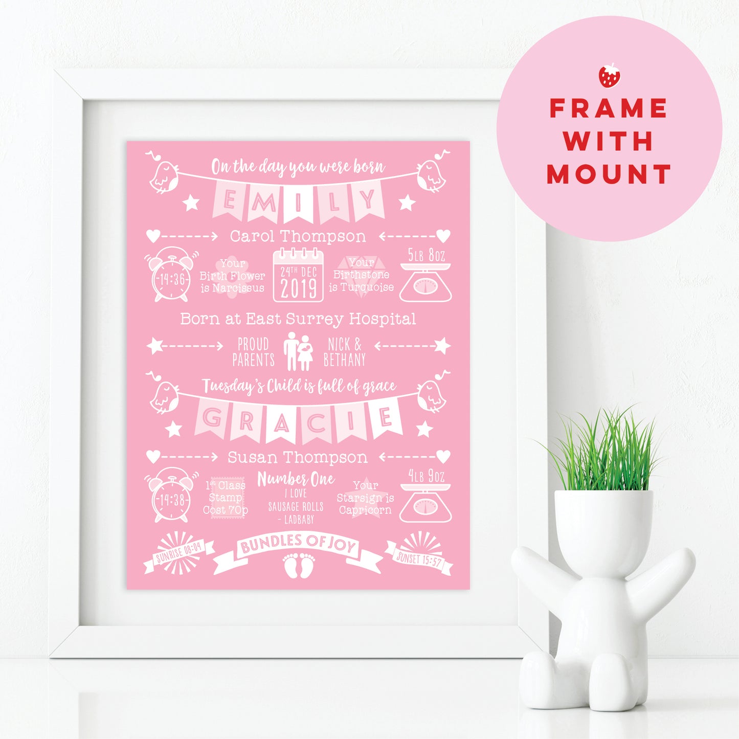 Custom Twin Babies Print - Girls Name Bunting