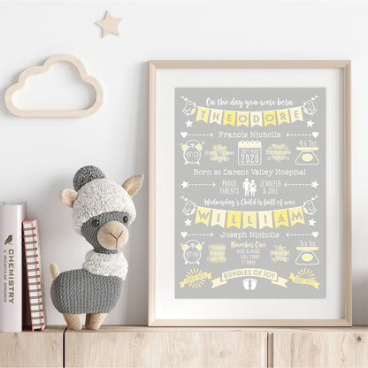 Custom Twin Babies Print - Boys Name Bunting