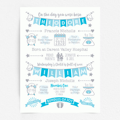 Custom Twin Babies Print - Boys Name Bunting