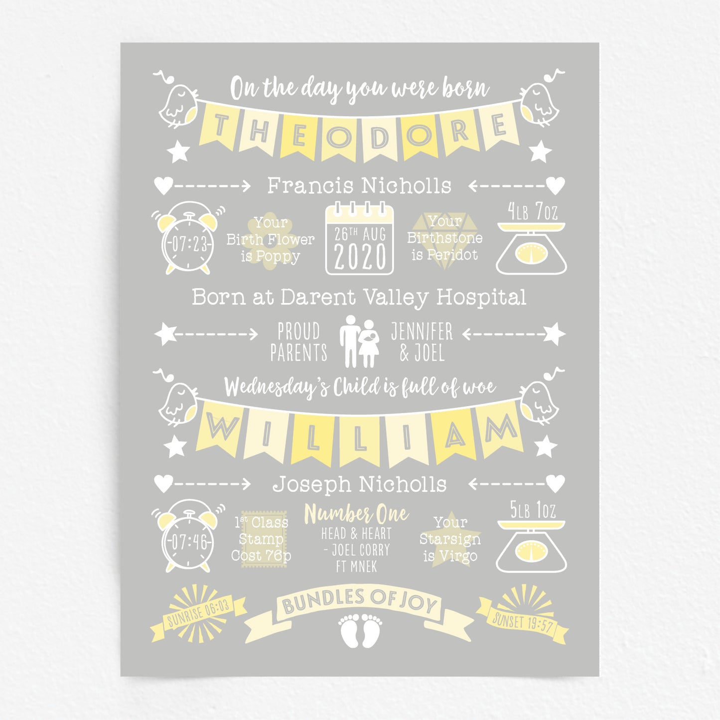 Custom Twin Babies Print - Boys Name Bunting