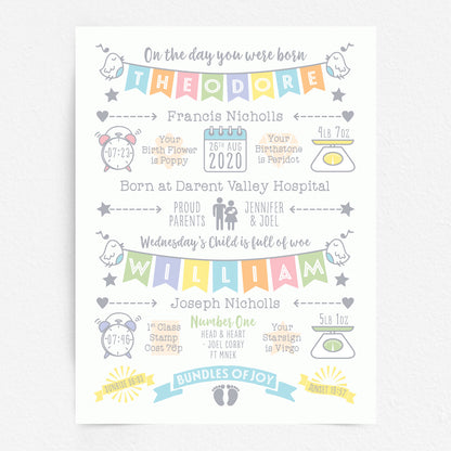Custom Twin Babies Print - Boys Name Bunting