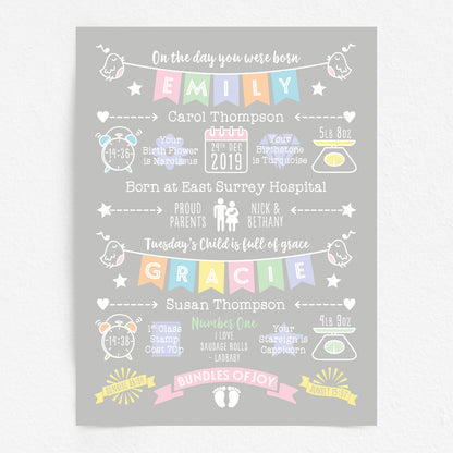 Custom Twin Babies Print - Girls Name Bunting