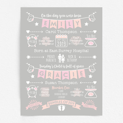 Custom Twin Babies Print - Girls Name Bunting