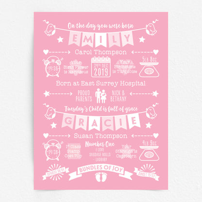 Custom Twin Babies Print - Girls Name Bunting
