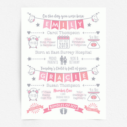 Custom Twin Babies Print - Girls Name Bunting