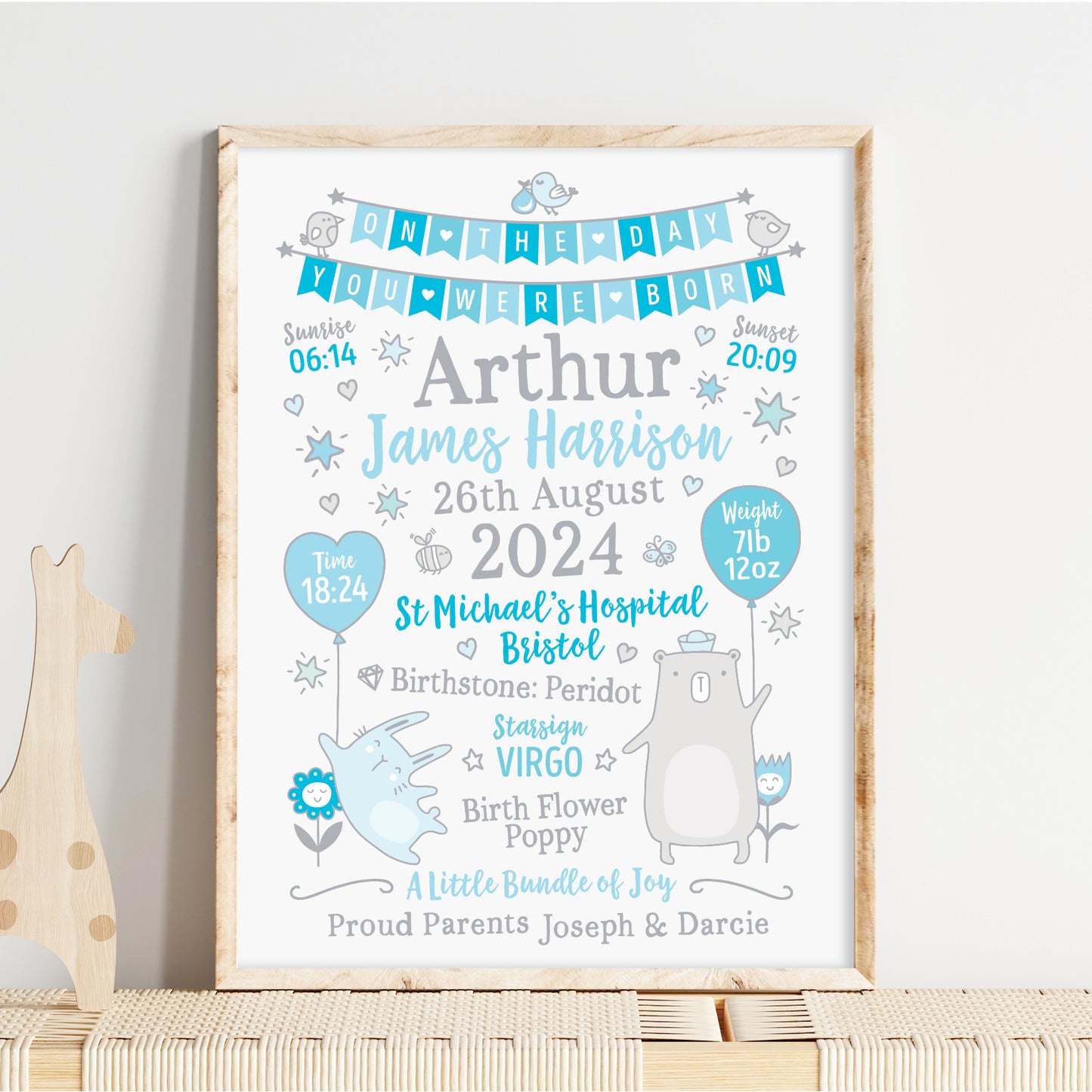 Custom Baby Print - Boy Bunting Balloons