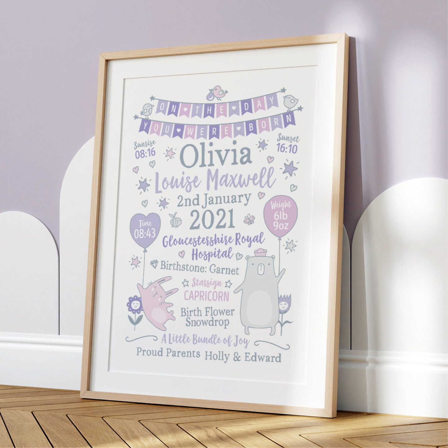 Custom Baby Print - Girl Bunting Balloons