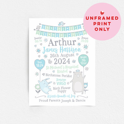 Custom Baby Print - Boy Bunting Balloons