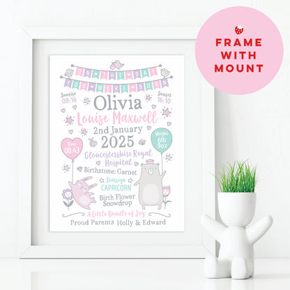 Custom Baby Print - Girl Bunting Balloons