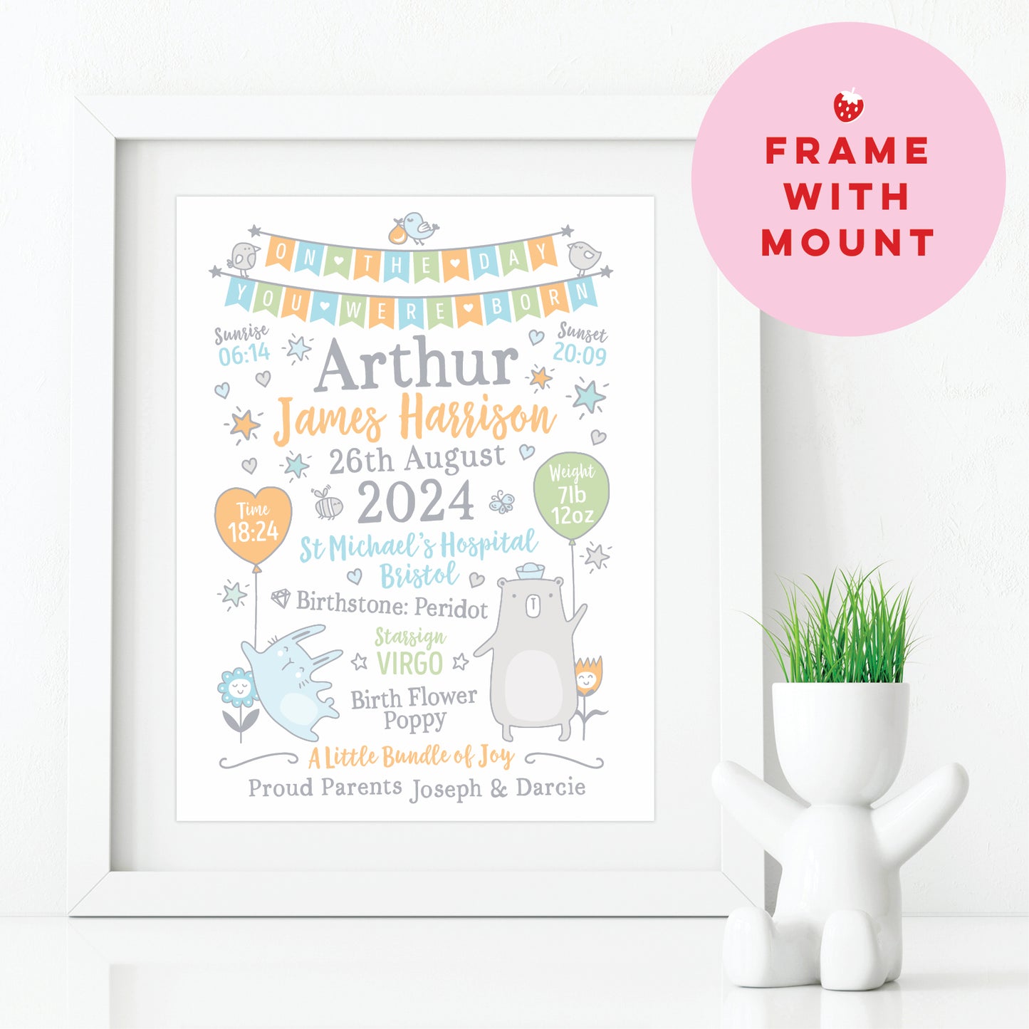 Custom Baby Print - Boy Bunting Balloons