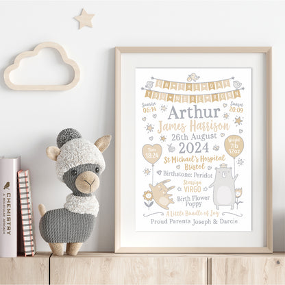 Custom Baby Print - Boy Bunting Balloons