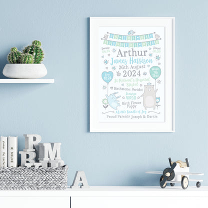 Custom Baby Print - Boy Bunting Balloons