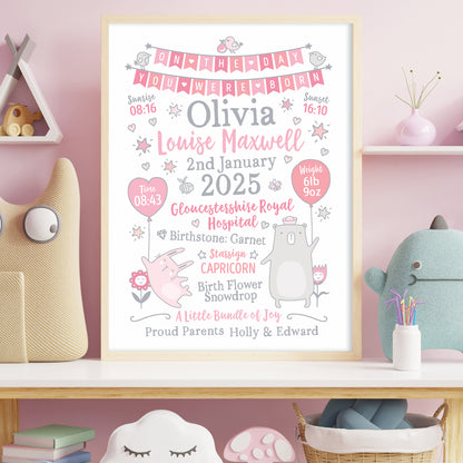 Custom Baby Print - Girl Bunting Balloons
