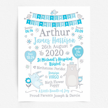 Custom Baby Print - Boy Bunting Balloons