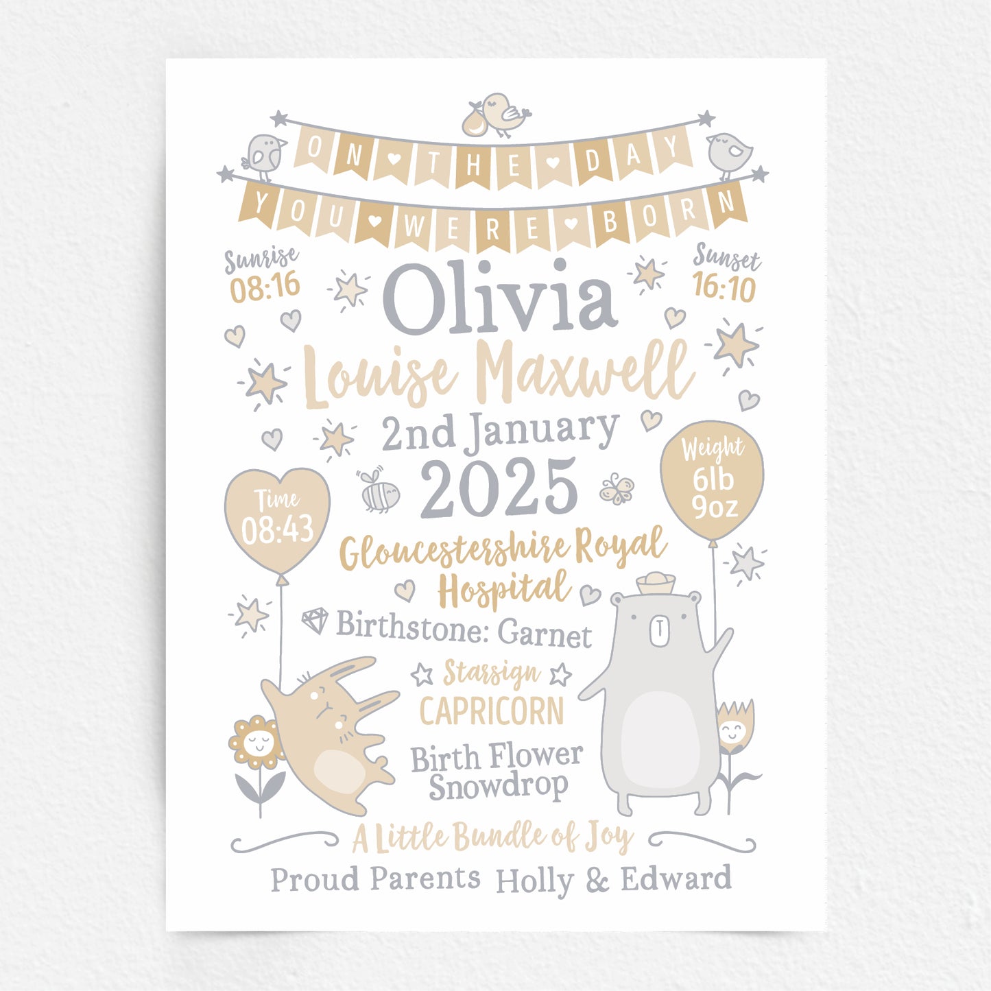 Custom Baby Print - Girl Bunting Balloons
