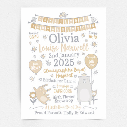 Custom Baby Print - Girl Bunting Balloons