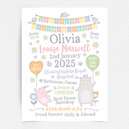 Custom Baby Print - Girl Bunting Balloons