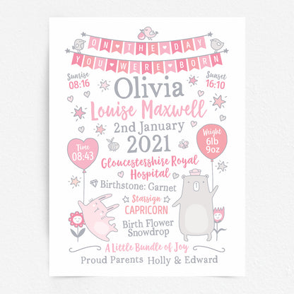 Custom Baby Print - Girl Bunting Balloons