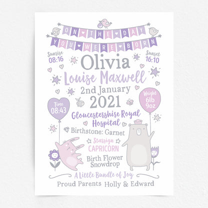 Custom Baby Print - Girl Bunting Balloons