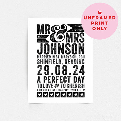 Custom Mr & Mrs Wedding Print - A Perfect Day